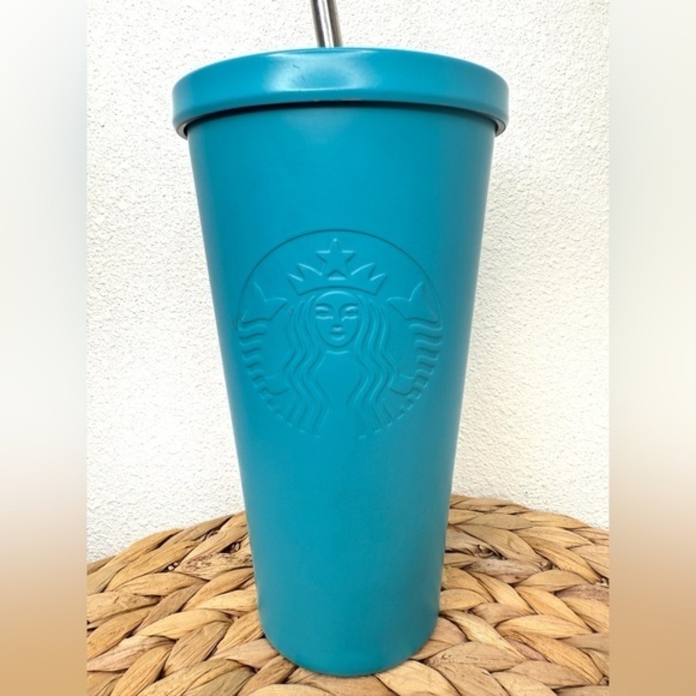 2014 Starbucks Tumbler Teal 16 oz Stainless Steel Cold Cup Matte Stud Siren Rare